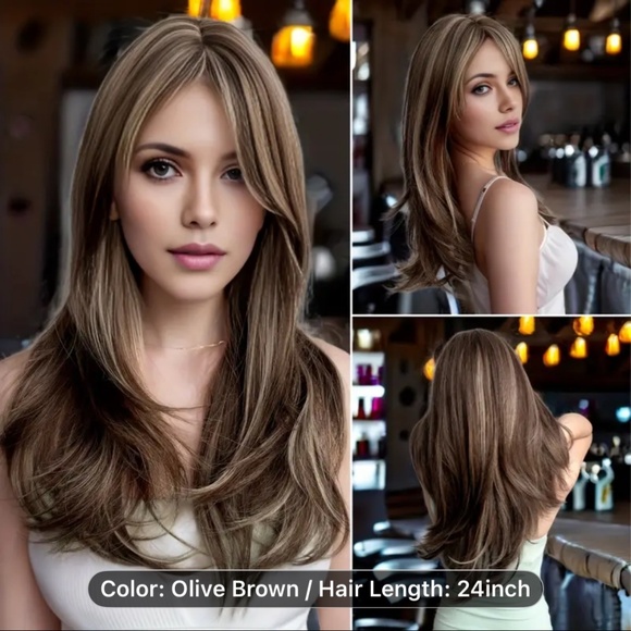 24”   Loose Wave Brown Long Synthetic Fiber Wig, Elegant. - Picture 1 of 4